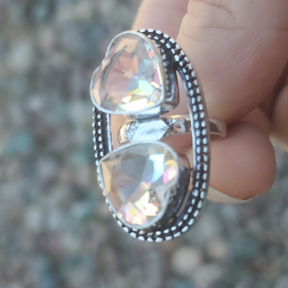 New Absolutely Stunning Heart Shaped Mystic Quartz Crystal 925 Silver Ring. - Picture 13 of 16
